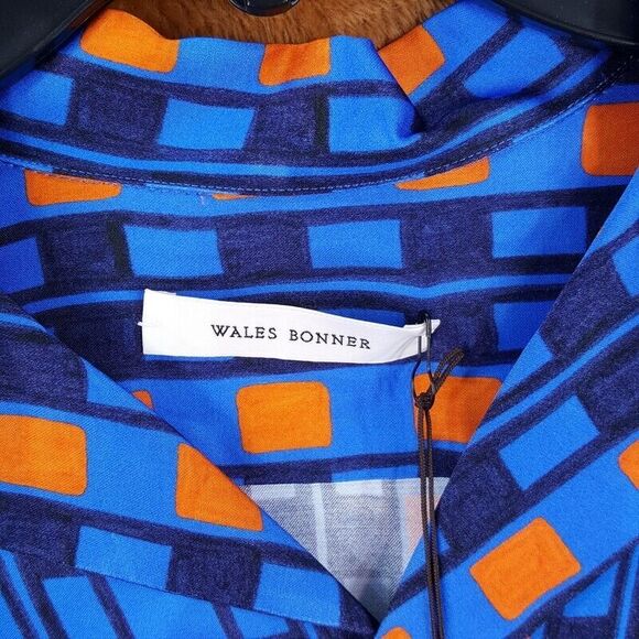 WALES BONNER Mens Shirt Size 48 Blue Button Up HIGHLIFE BOWLING SHIRT $670 - Picture 3 of 9